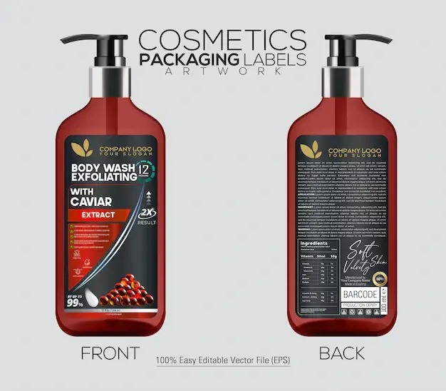 Front-and-Back Labeling Technique on a body wash bottle