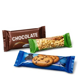 Products packed on a flow wrap packaging machine