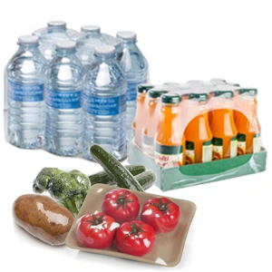 Products packed on a shrink wrap packaging machine