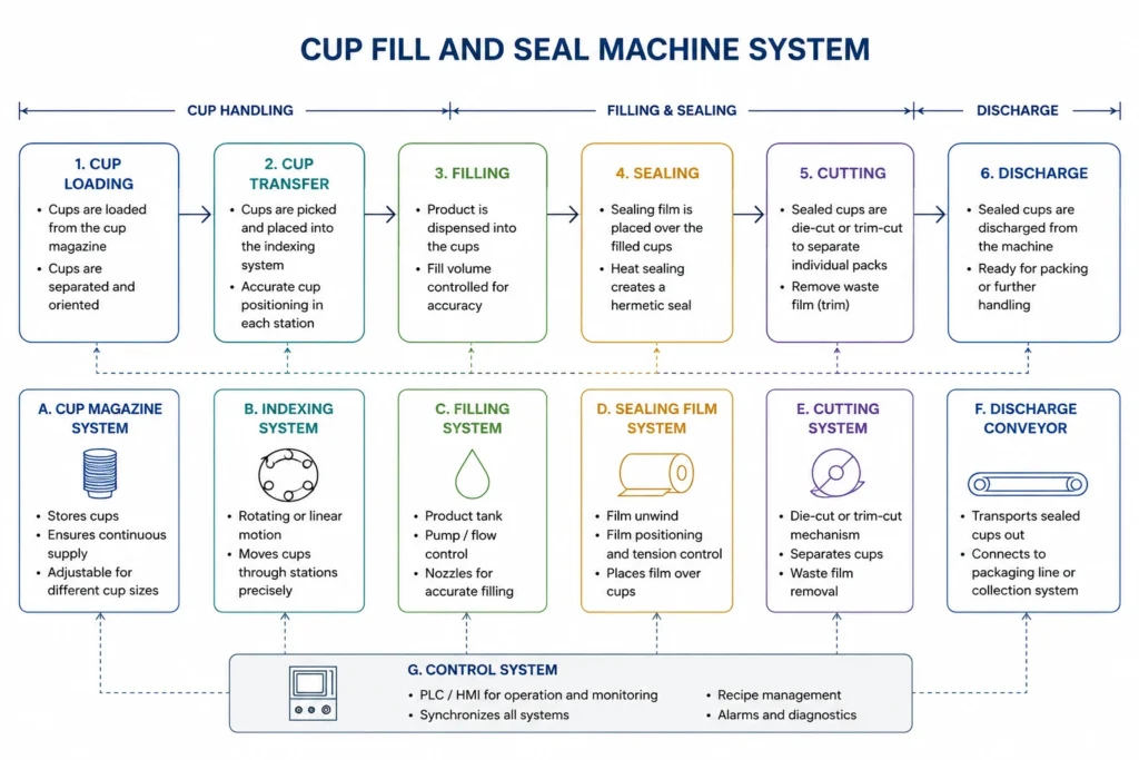 Cup Fill and Seal Packaging Machine Diagram
