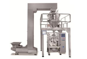 VFFS packaging machine with a 10-head multihead weigher and Z-type elevator
