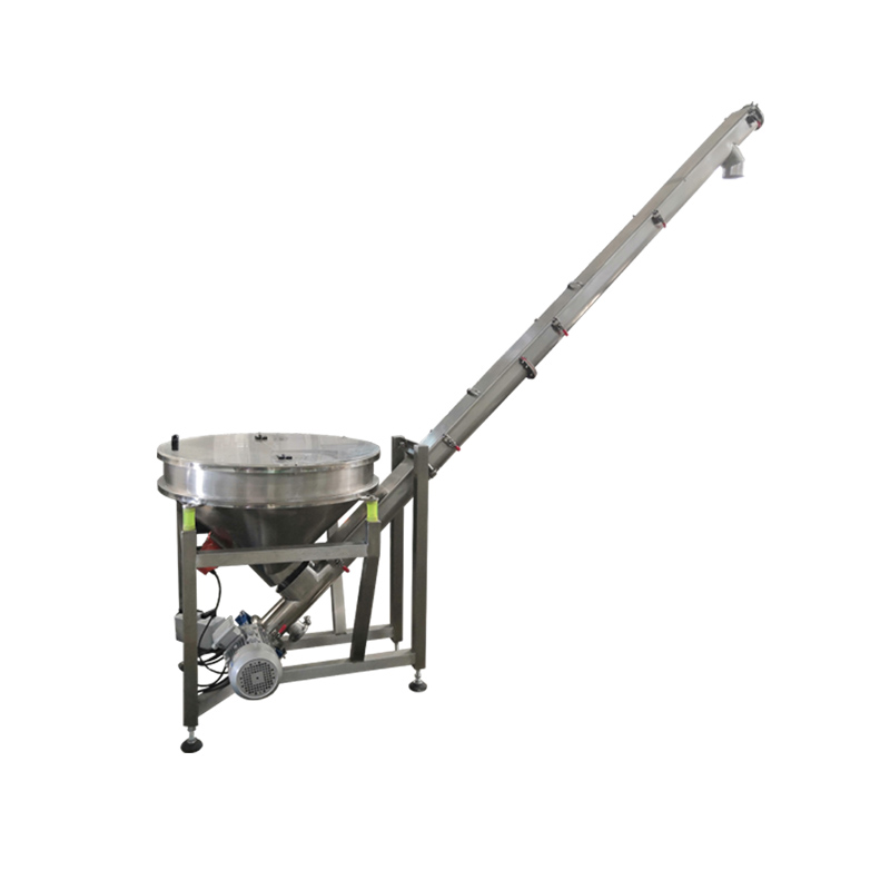 Inclined auger screw feeder with hopper for powders