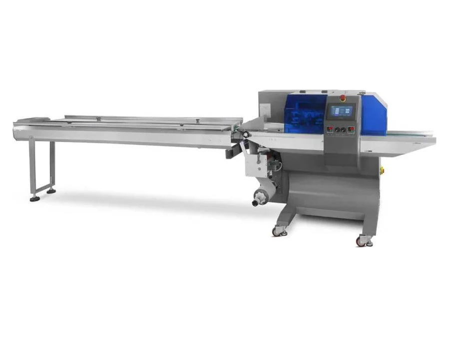 Bottom-roll flow wrap machine for biscuits and crackers