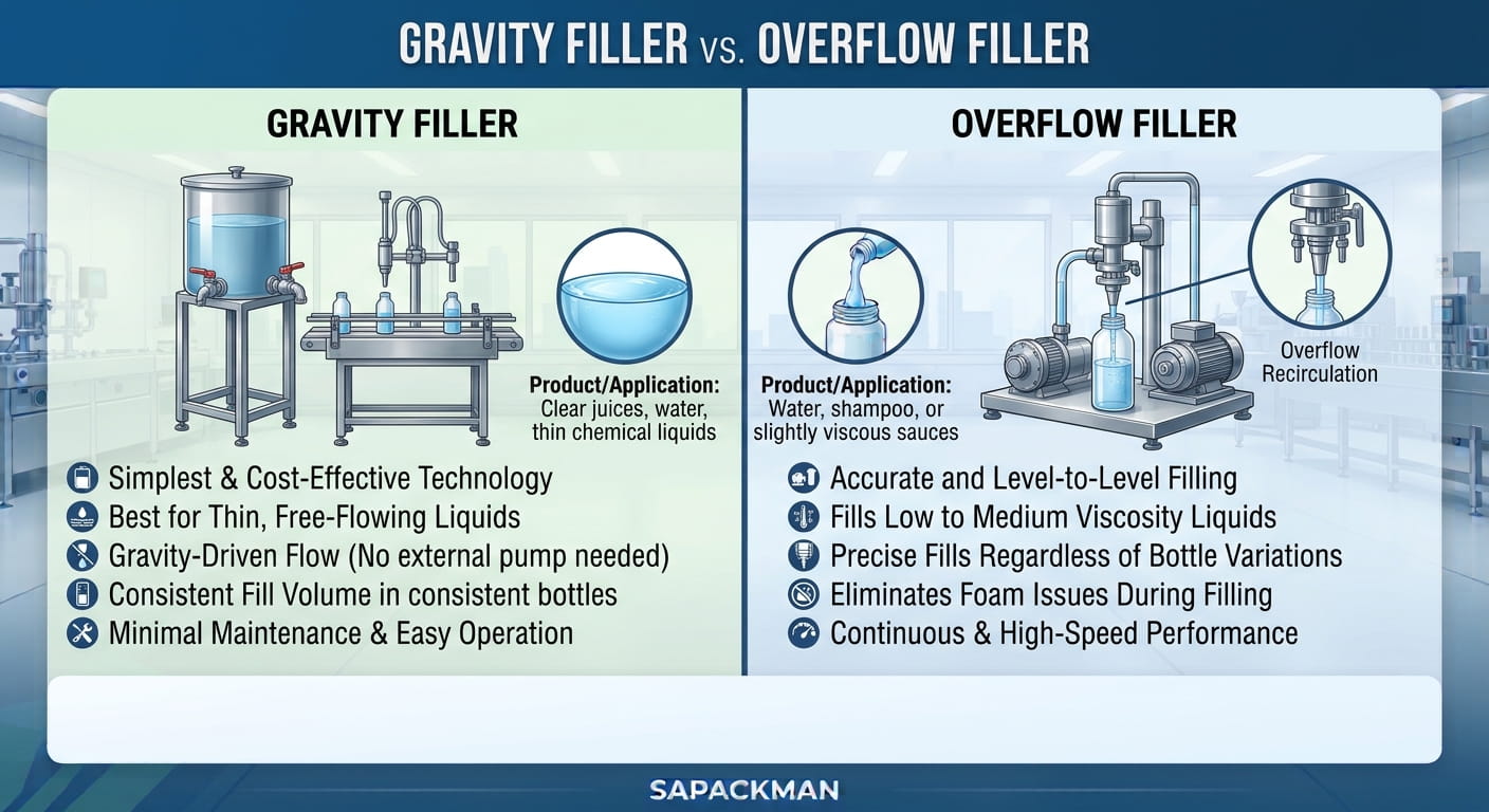 Gravity filler vs overflow filler comparison