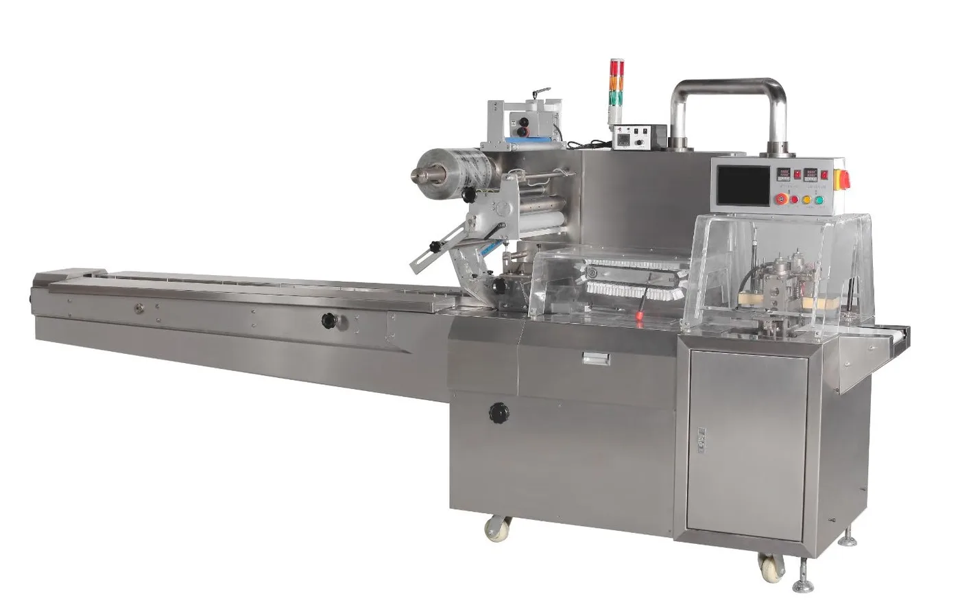 Three-servo flow wrap machine for peppers