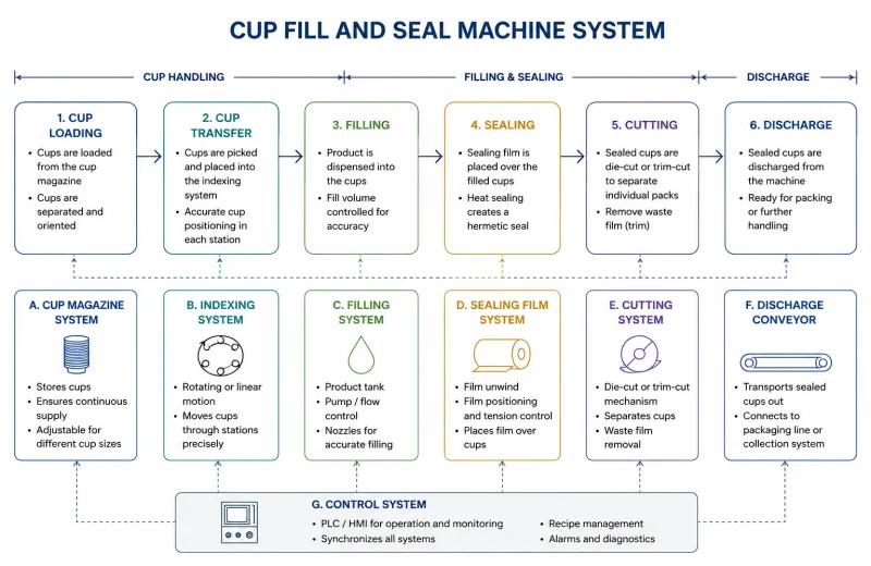 Cup Fill and Seal Packaging Machine Diagram